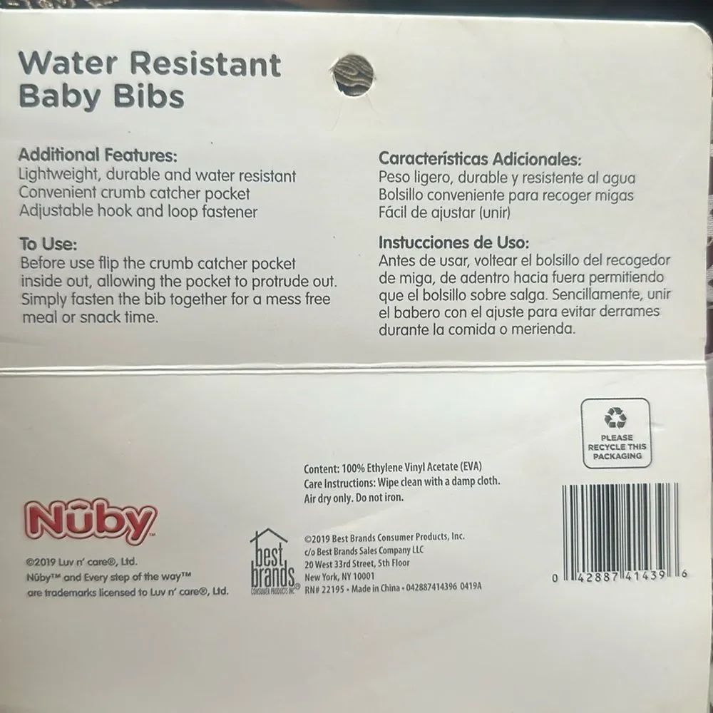 Nuby Water Resistant Bibs 2-Pack | Pink with Front Pocket | Baby Feeding Bibs